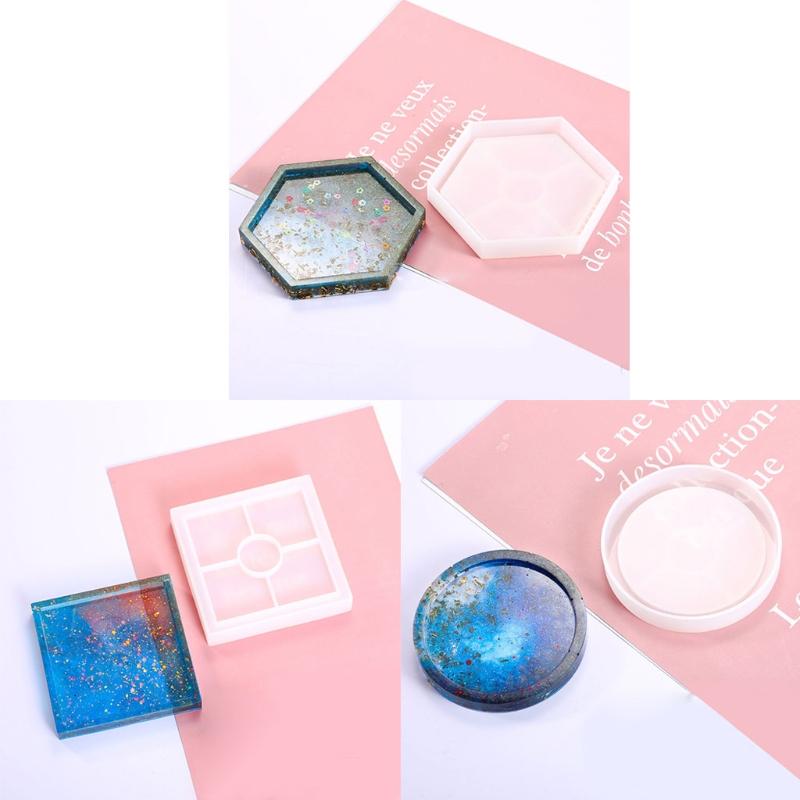 Placemat Tray Molds DIY Coaster Silicone Molds Epoxy Square Round Hexagon Molds for DIY Resin Casting Home Decoration