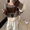 Soft Waxy Lazy Wind Striped Design Sweater Women's Autumn and Winter Retro Loose Round Neck Pullover Top