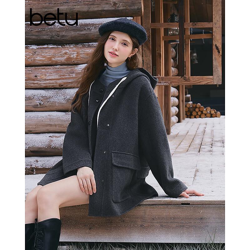 BETU Women's Mid-length Hooded Wool Blend Overcoat