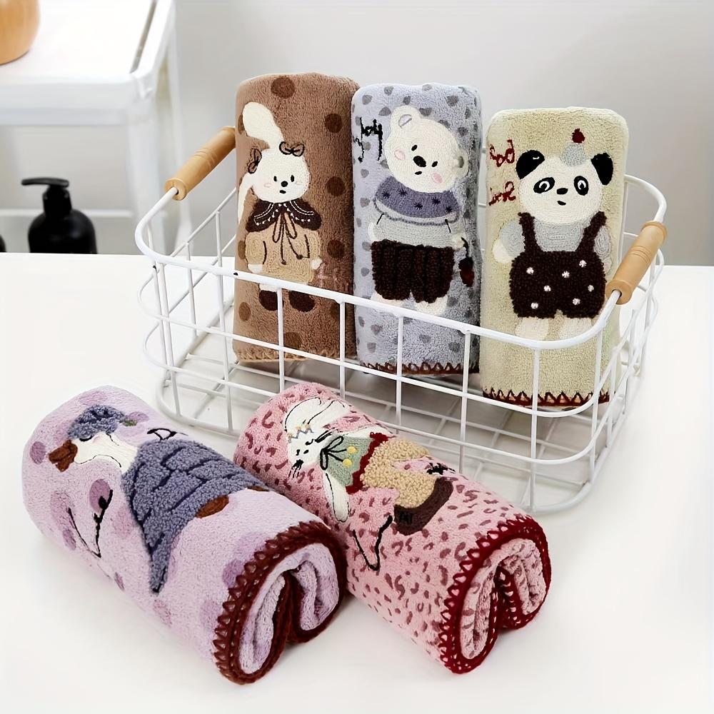 Autumn Winter Thickened Coral Fleece Quick-Dry Towels with Animal Embroidery Polka Dot Soft Bath Towels Set, Thanksgiving Gift Towels, Wash Cloths