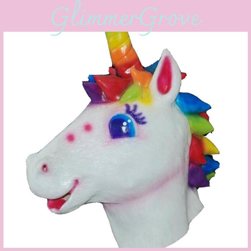 Bunte Einhorn Pferd Gesichtsmaske Latex Tier Karneval Zubehör Für Erwachsene