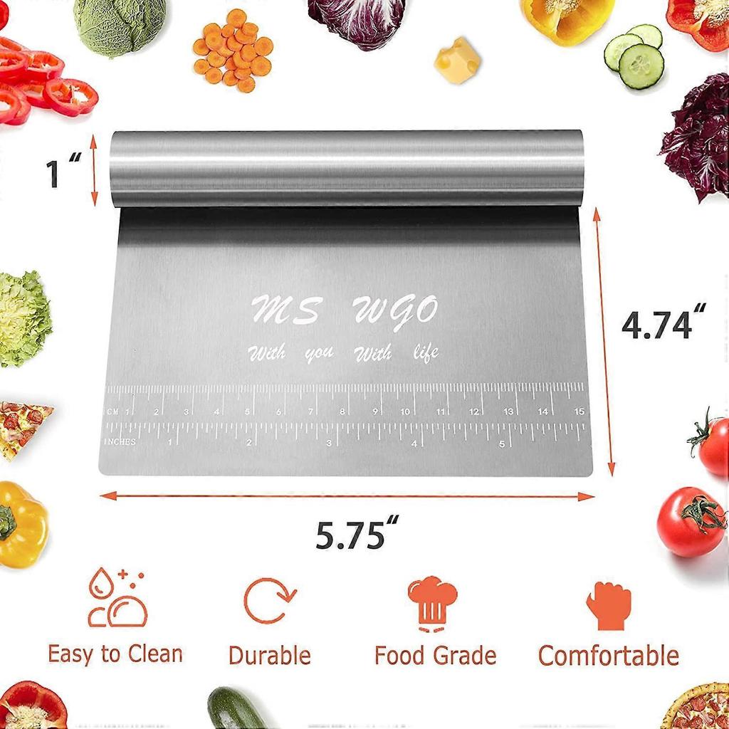 Stainless Steel Pro Dough Scraper/Cutter/Chopper with Measuring Scale – Cake, Pizza, Pastry Tool
