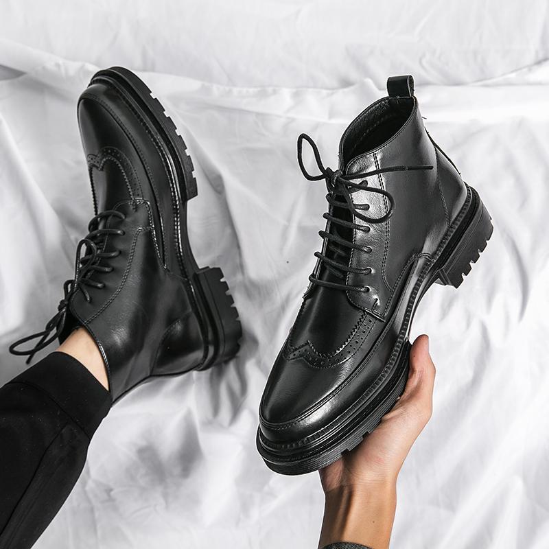 Fashion Design Men's Casual Ankle Boots Men Fashion Motorcycle Boots Mens Lace-Up Sneakers New Arrival Britsh Vintage Leather Boots