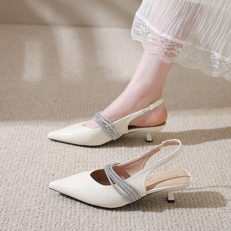 Fashion Hot Selling 2025 Summer Women's Sexy Pointed Stiletto Sandals New Luxury Diamond Studded Designer Outdoor Wedding High Heels