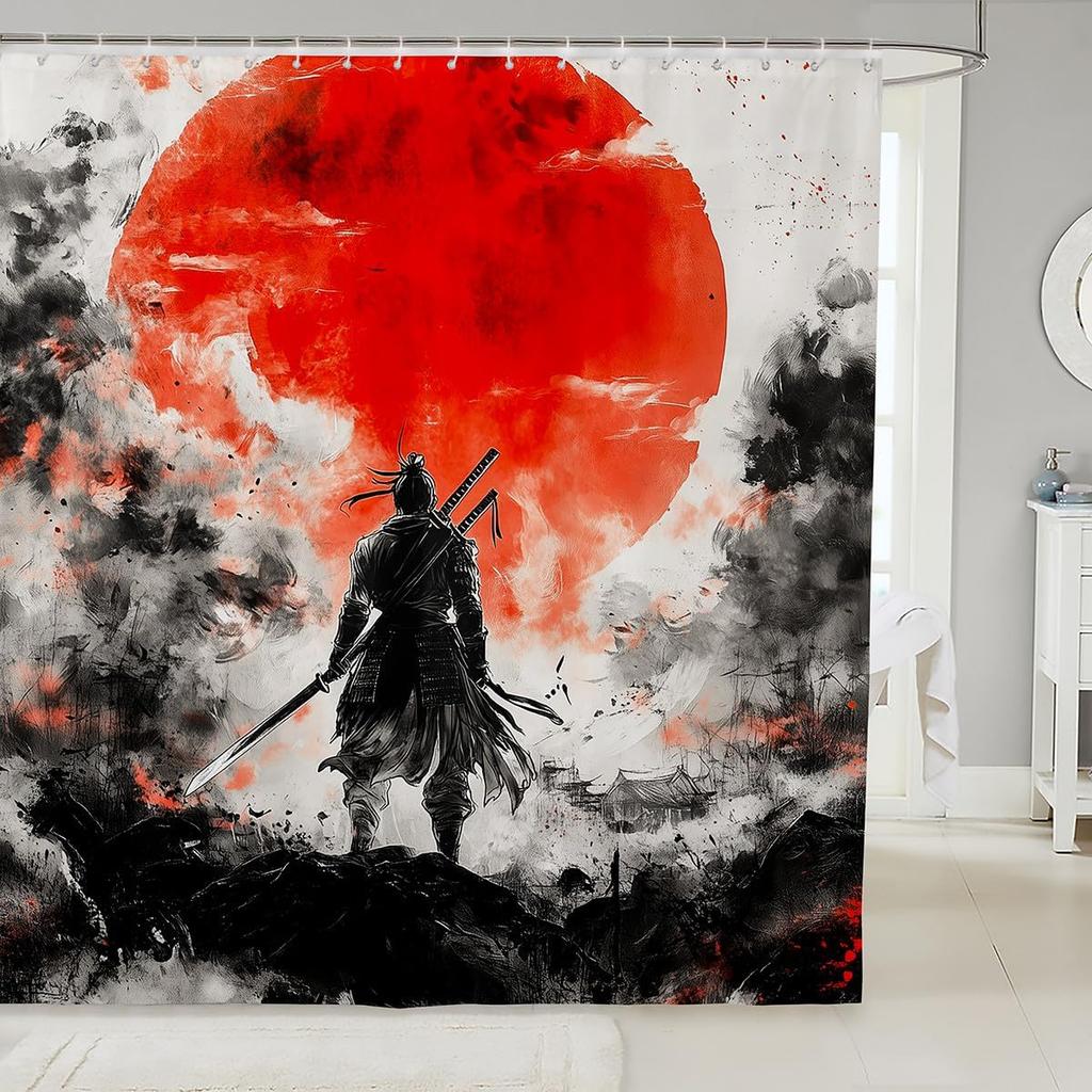 Boys Girls Japan Style Shower Curtain Japanese Geisha Bath Curtain Cherry Blossoms Bathroom Accessories Kids Teens