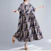 Loose and Fashionable Printed Cotton Linen Short Sleeved Casual Dress