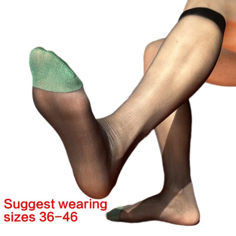 Men's Over The Calf Dress Socks Breathable Fabric Thin See Through Nylon Stockings for Formal Event and Business Meeting