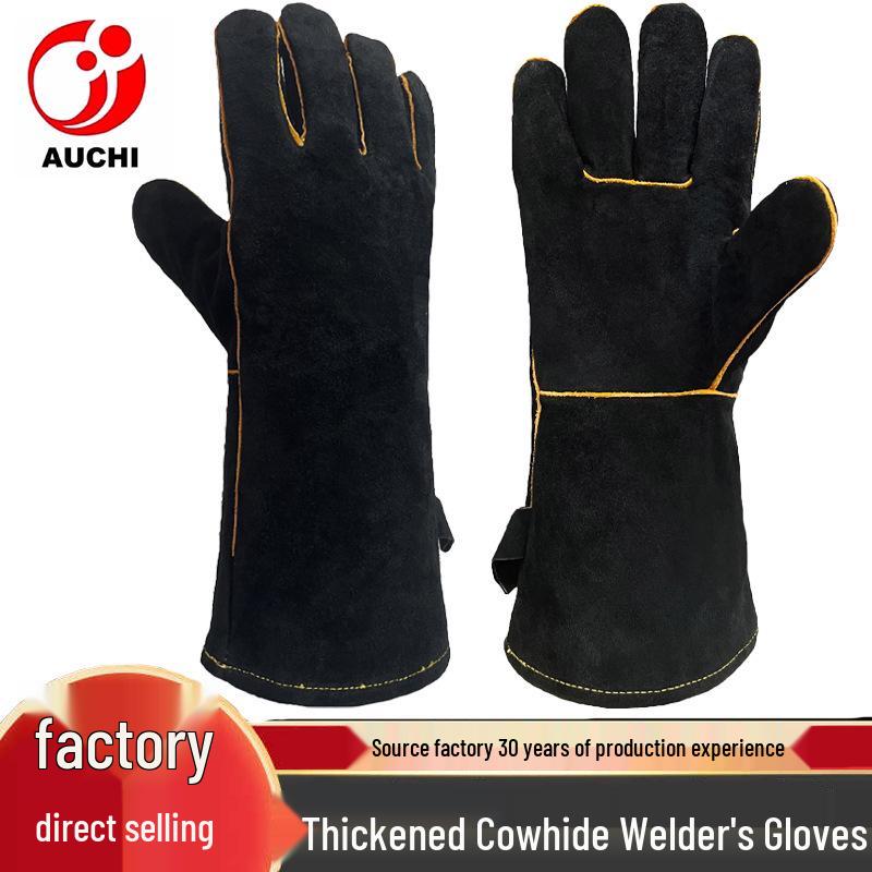 Wear-Resistant Cowhide Welding Gloves: Heat-Resistant, Anti-Scald, Thickened for BBQ and Welder Protection