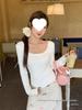 Bow Lace Spliced Sexy Long Sleeve Square Neck T-shirt for Women - 2025 Early Autumn Edition