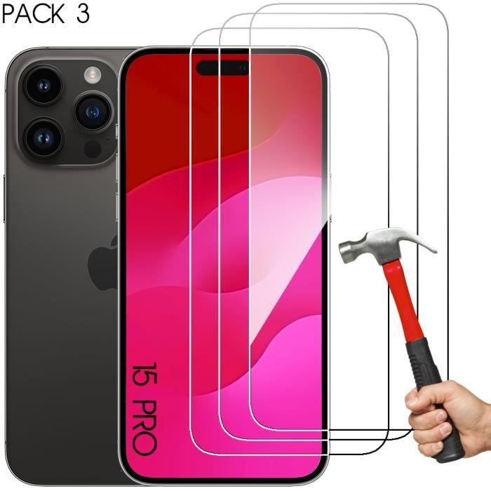 Verre Trempé - pour iPhone 15 Pro - Pack de 3 - Installation Facile - Résistant aux Rayures - Haute Transparence