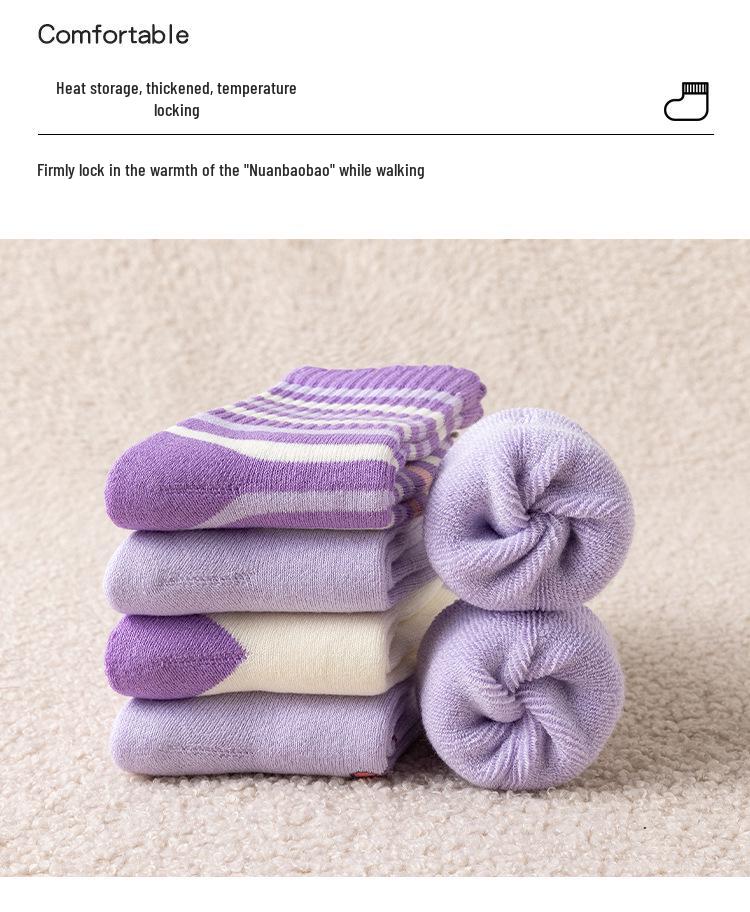Kuromi Girls' Thick Winter Cotton Socks - Plus Velvet, Warm Terry for Autumn & Winter