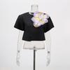 French Temperament Elegant Two-piece Women's Three-dimensional Flower Short-sleeved Top + High-waisted A-line Long Skirt Set