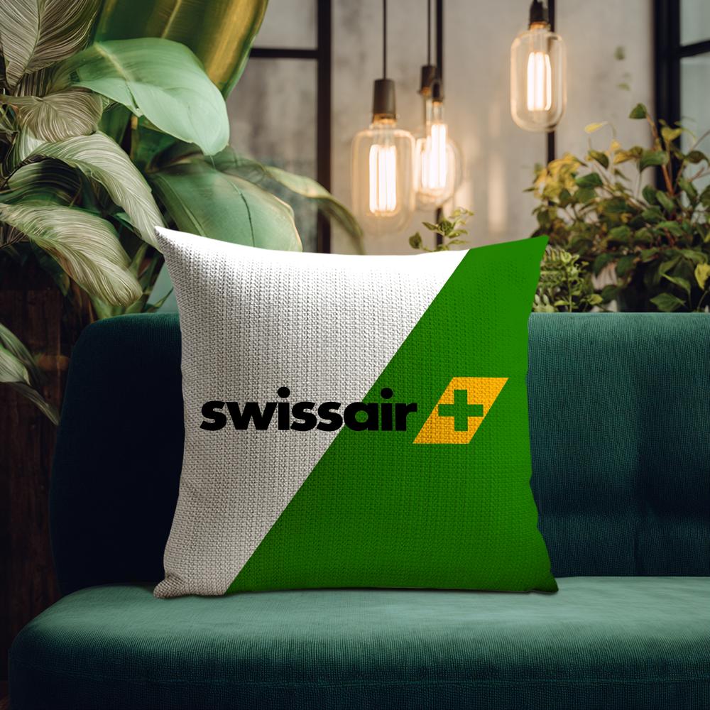 Swiss Airlines S-Swissair Pillow Case Natural Linen Organic Fabric Double-Sided Printing Breathable Perfect For Home Decor