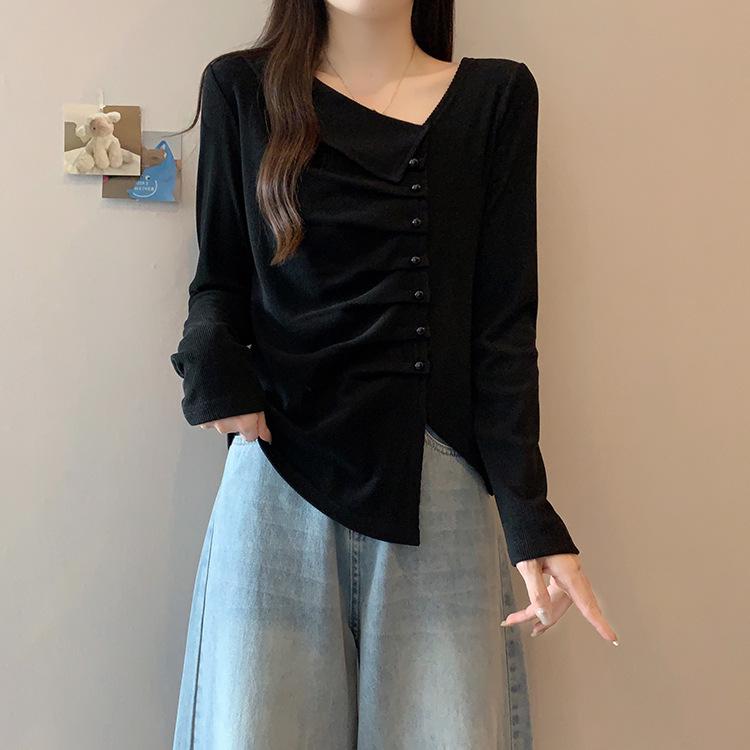 Plus Size Women s Stylish Asymmetrical Neck Slimming Long Sleeve Top L