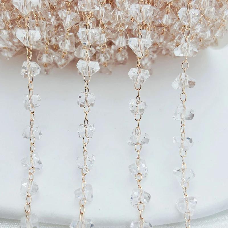 5 ярдов Граненые Треугольные Хрустальные Стеклянные Бусины Кисточка Медная Цепочка-Звенья Подходит для Традиционного Костюма DIY Декоративные Аксессуары
