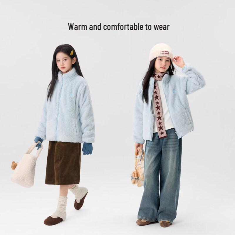 Girls' Double-Sided Fluffy Coral Fleece Winter Jacket