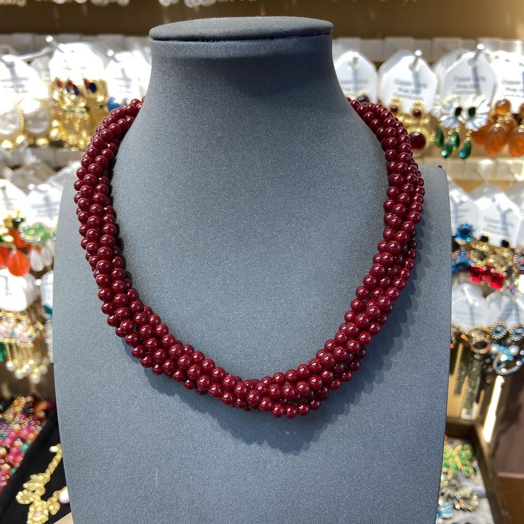 Exploding Fire Ankara Red Multi-Layer Wrap Necklace 5 Strings Side By Side Beaded Necklace Fashion Stack