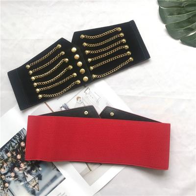 Wide Lace Chain Rivet Corset Belt Punk Style Y2k Elastic Waistband Stretchy Elastic High Waist Slimming Body Waist Belts