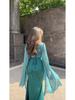 2024 Summer Patchwork Tulle Satin Dress with Large Sleeves