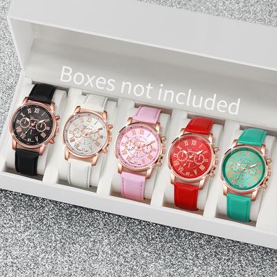 5PCS/Set Women's Multi Color Watch Fashionable and Exquisite Leather Watch with Multiple Options To Wear Every Day