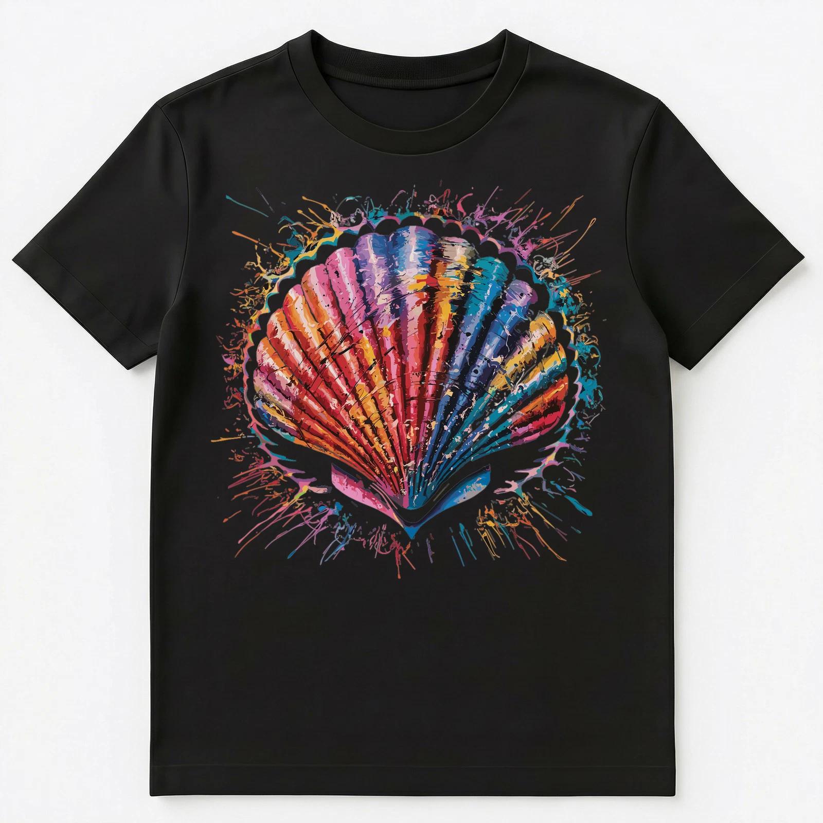 Colorful Paint Splash Scallop Art Graphic Unisex T-Shirt L