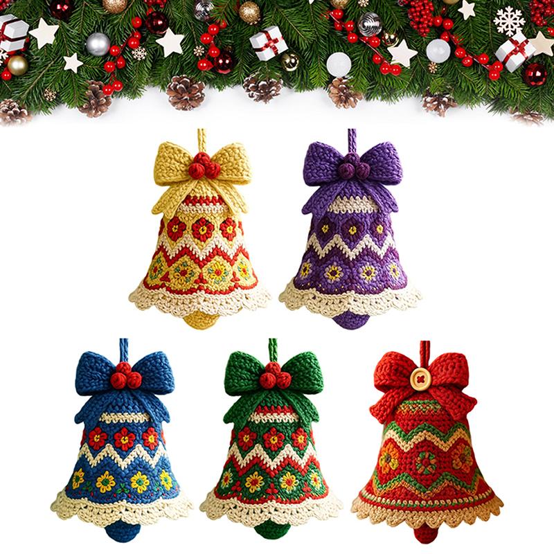 Diy Crochet Christmas Bell Ornament Kit,Perfect Beginner Christmas Kit,Hand-Knitted Christmas Bell Decoration