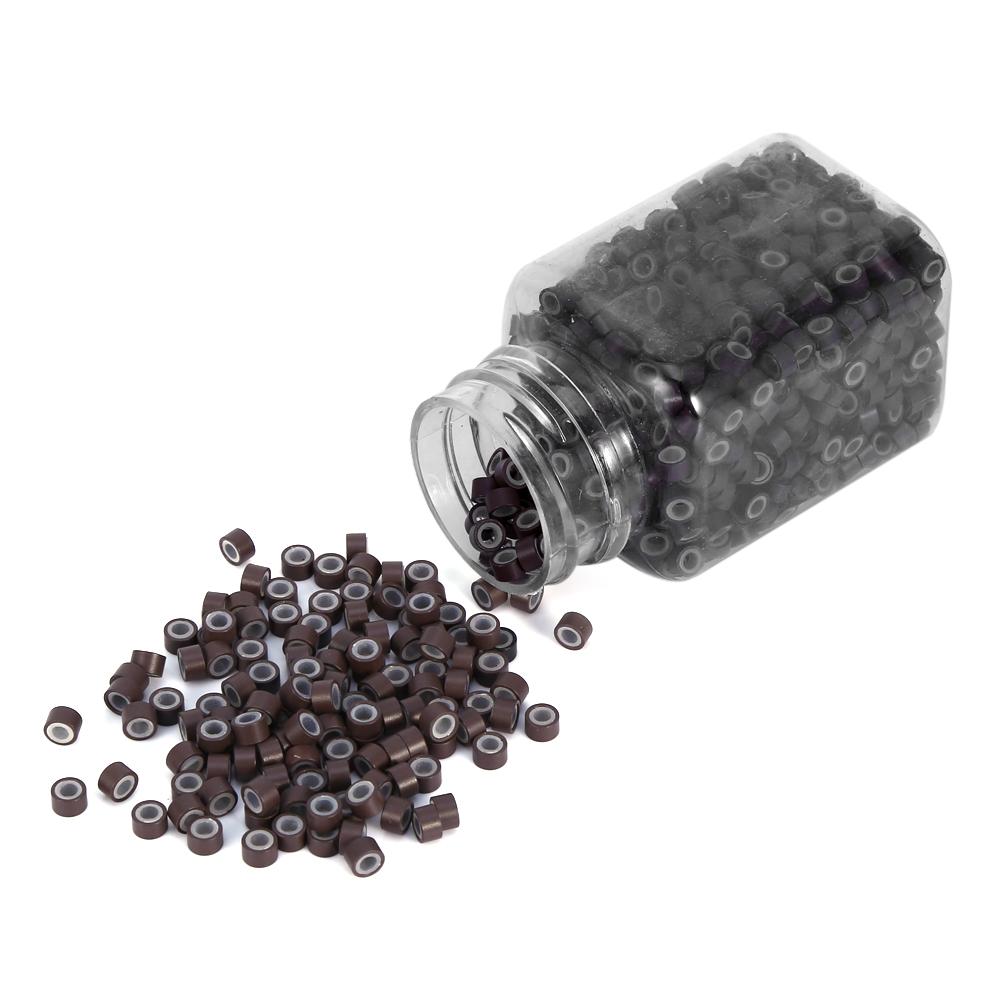 1000 buc bucle de inele de legătură din silicon profesional pentru extensii de păr uman(Maro)