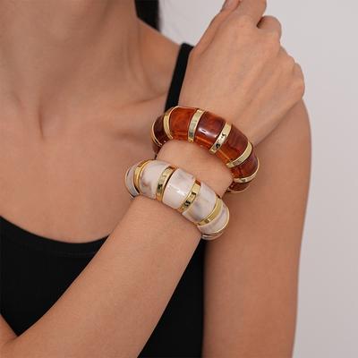 European And American Retro Smudded Acrylic Elastic Bracelet Personality Exaggerated Geometric Women Accessories Gift