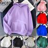 QICED Autumn Winter Long Sleeve Women's Blank Solid Color Hooded Sweatshirt  Hoodies