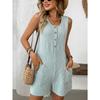 2025 Summer Sleeveless Buttons Casual Vest Jumpsuit Women Shorts O Neck Pockets Fashion Elegant Solid Color Office Simple Playsuits Women's Clothing