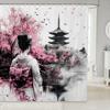 Kids Japanese Geisha Shower Curtain Boys Girls Cherry Blossoms Bathroom Shower Curtain Set Japanese Style Bath Curtain