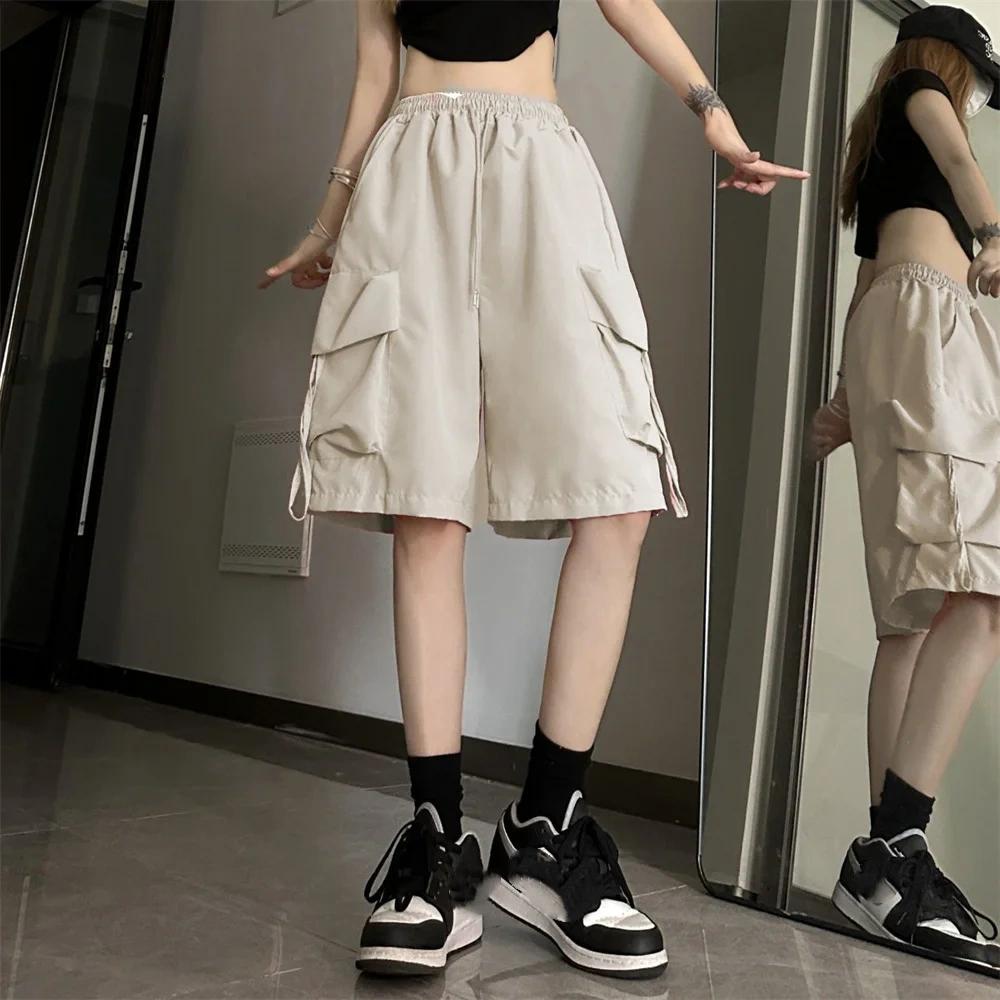 Summer Oversize Wide Leg Shorts Y2K Cargo Casual Shorts Women Harajuku Black Streetwear Fashion High Waist Baggy Short Pants