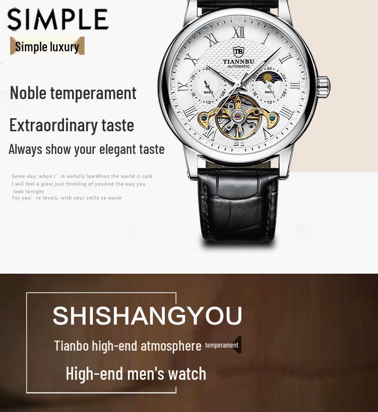 Relógio Masculino Automático Luminoso à Prova d'Água com Pulseira de Couro - Design Sol Lua Estrelas