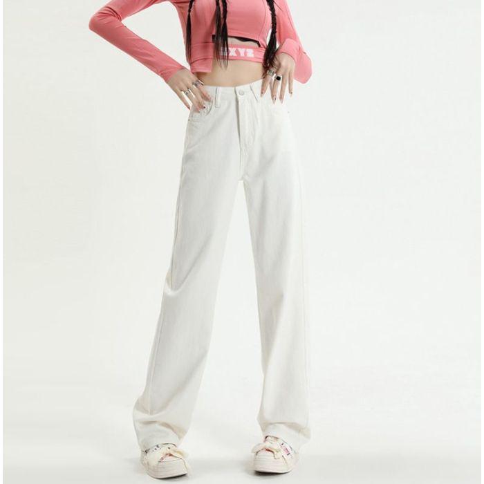 

Women s 2025 Summer High-Waisted Wide-Leg Pink Jeans - Stylish, Slimming, Loose, Floor-Length Fit Medium