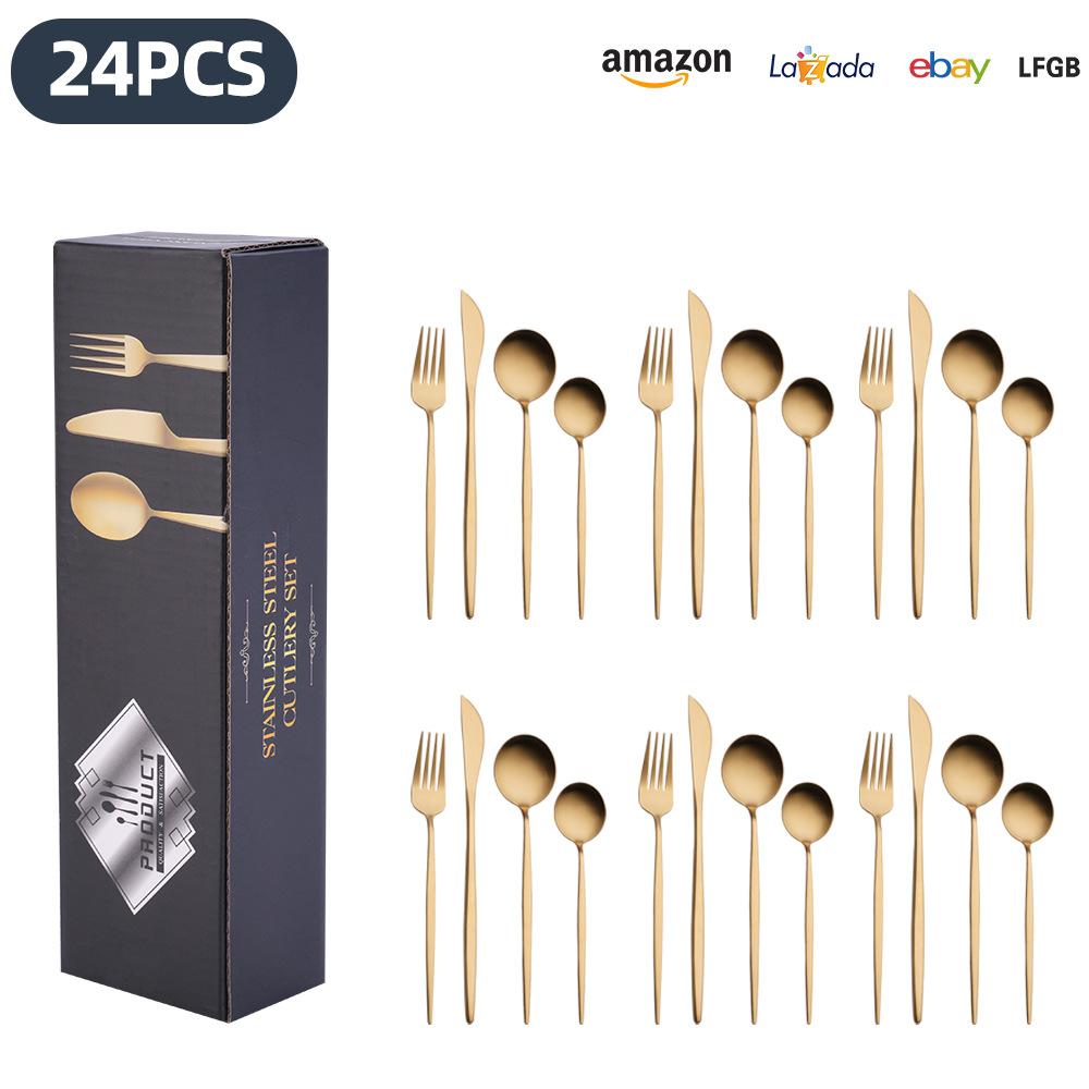 25 Years of New Stainless Steel Tableware Set, Tableware Portuguese Knives, Forks and Spoons 24-piece Gift Box Set