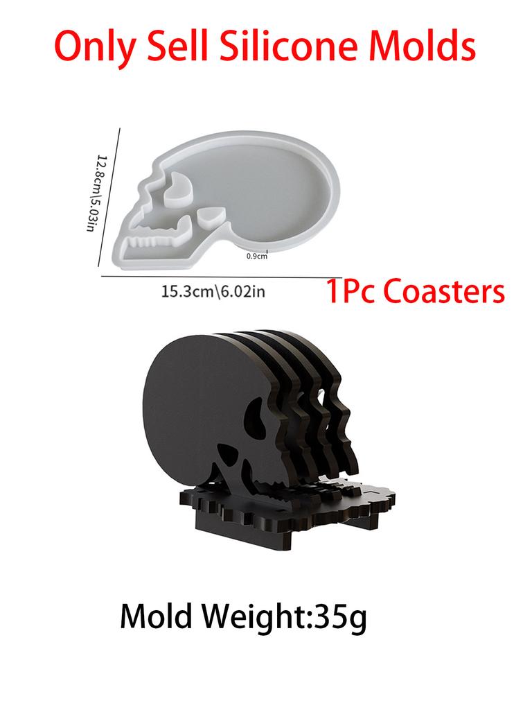 DIY Halloween Skull Coaster Resin Silicone Mold Party Gifts Table Ornament Gypsum Concrete Mould Storage Tray Casting Home Decor