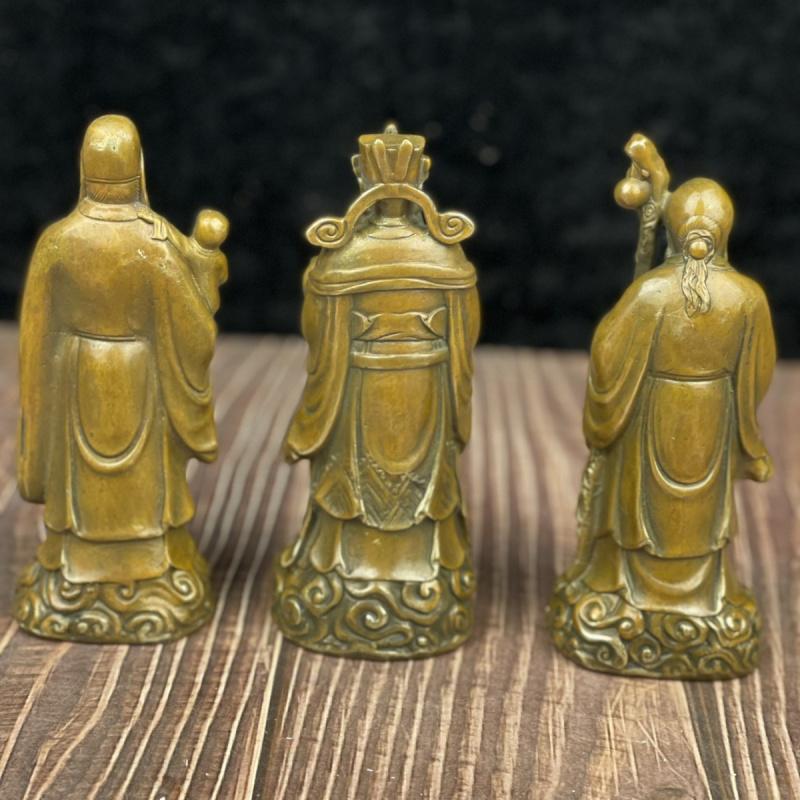 Antique Copper Fortune, Prosperity, Longevity, And Happiness Figurines Statue Ornaments God Of Wealth Home Worship Buddha