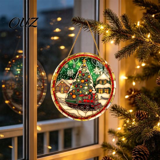 Decorative Lanyard Pendants 2D Flat Acrylic Christmas Tree Pendant with Lanyard, Lightweight Colorful Winter Snowscape Hanging Ornament for
