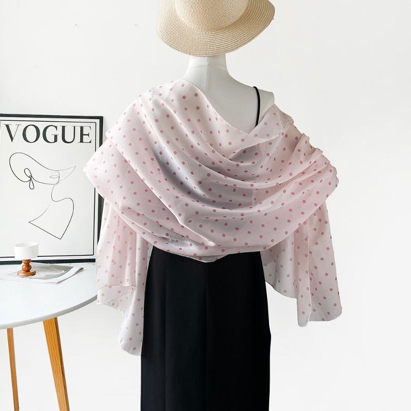 Sunscreen imitation silk chiffon silk scarf women's summer polka dot yarn purple silk scarf thin long Korean version versatile