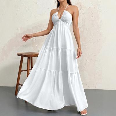 European and American Summer New Hot-selling Women's Neck Dress Suspender Strap Holiday Skirt