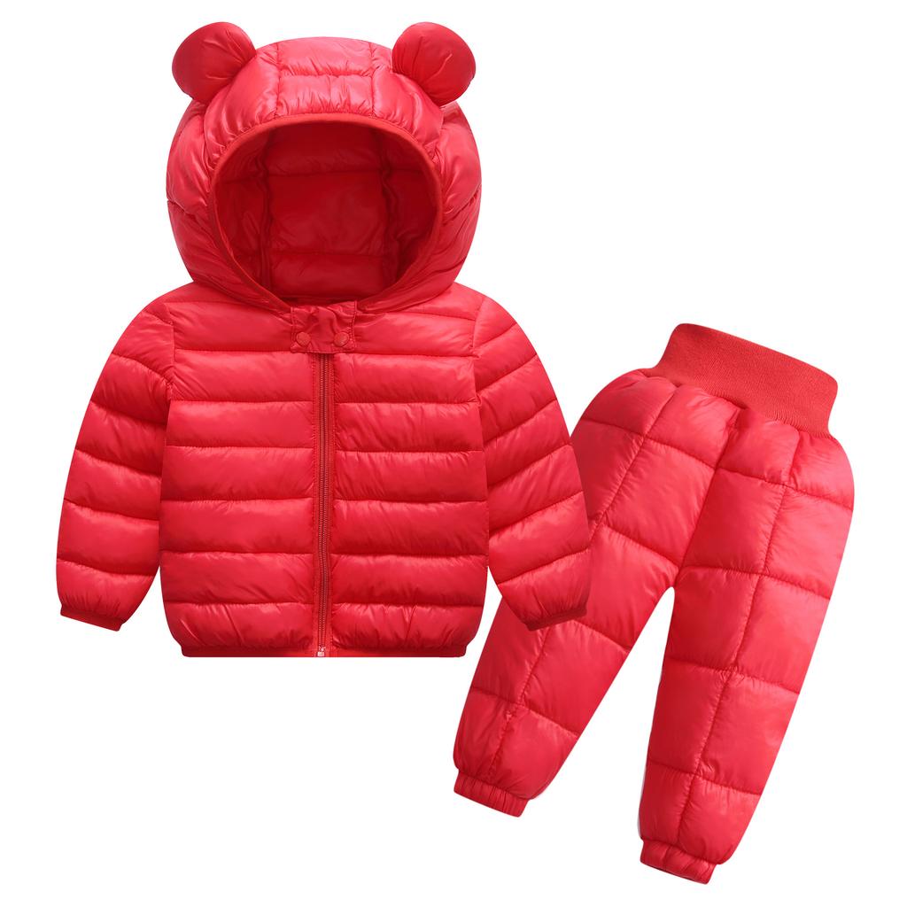 Winter Kinder Kleidung Sets Baby Jungen Warme Mit Kapuze Daunen Jacken Hosen Kleidung Sets Baby Mädchen Jungen Schneeanzug Mäntel Ski 2 stücke Sets