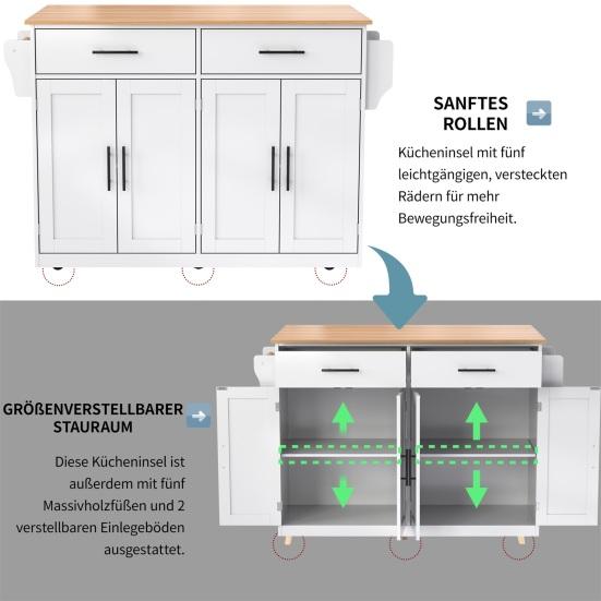 Serving Trolley with Folding Table Top, 120x46(70)x91cm, White, with Castors And Interchangeable Wooden Legs, Ideal for Kitchen And Dining Room