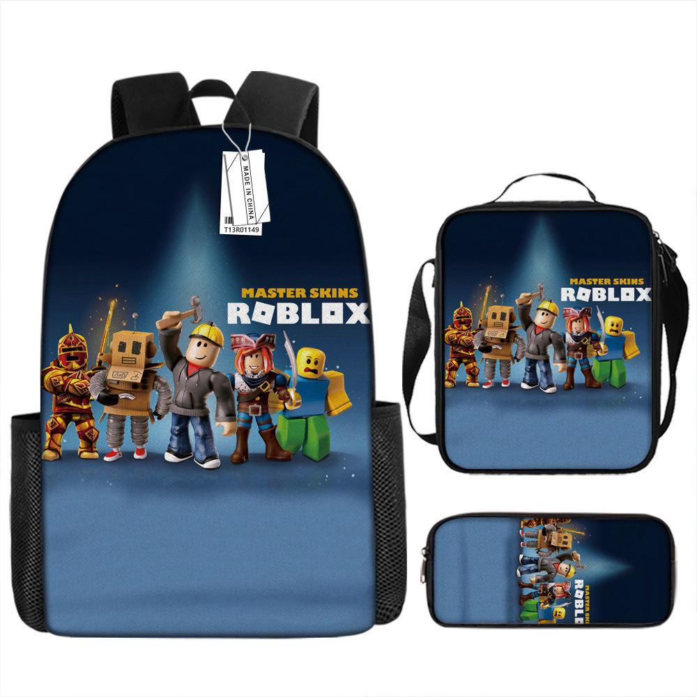 Roblox Retro Cartoon Backpack Set - Trendy 3-Piece Schoolbag for Kids
