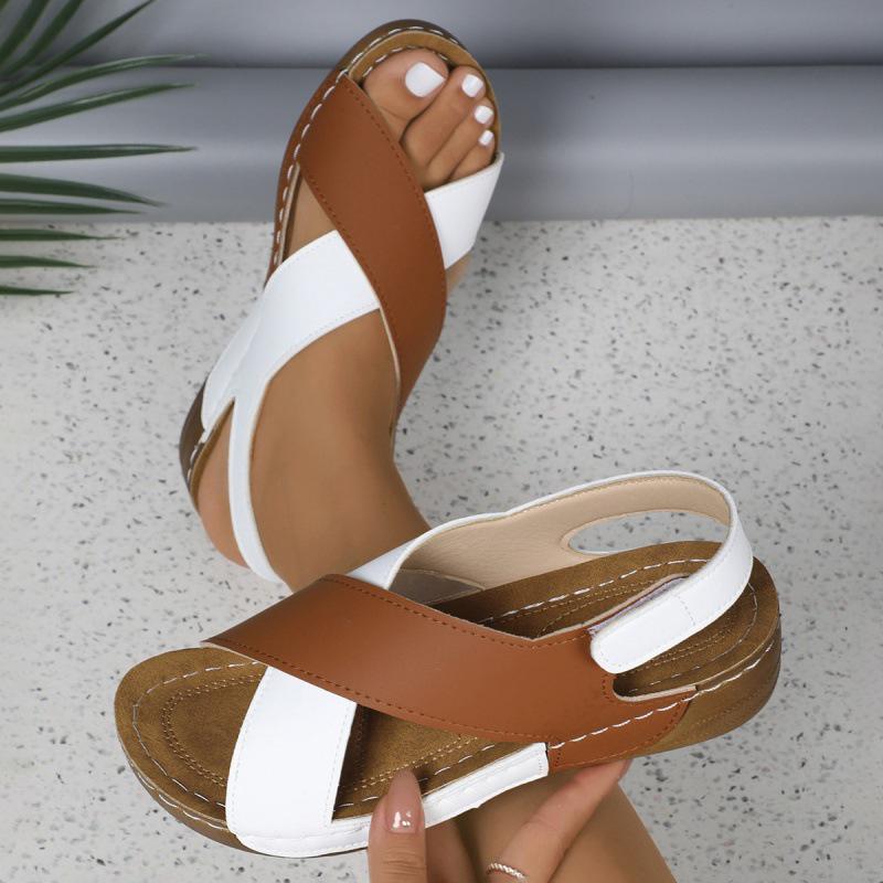 Women's Summer Cross-Border Platform Sandals - Plus Size, Open Toe, Thick Sole, Magic Tape Closure, European & American Style (Size 43)