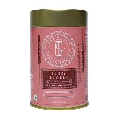 The Great Indian Spicery | Curry Powder - 100gm Tin | Steam Sterilisation, Farm Fresh, Authentic Blend of 11 Spices, Non-Adulterated