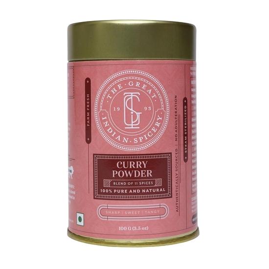 

The Great Indian Spicery | Порошок карри - Жестяная банка 100 г | Стерилизация паром, Фермерская свежесть, Аутентичная смесь 11 специй, Без примесей