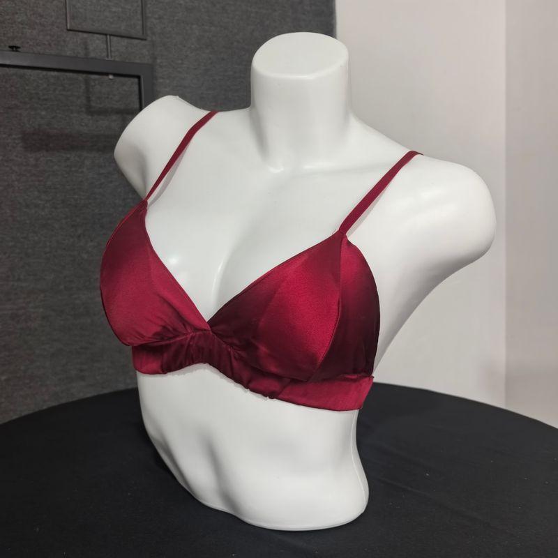 

100 Mulberry Silk French Triangle Cup Summer Thin without Steel Ring Invisible Bra Sexy Silk Intimates Women Dark red 34/75