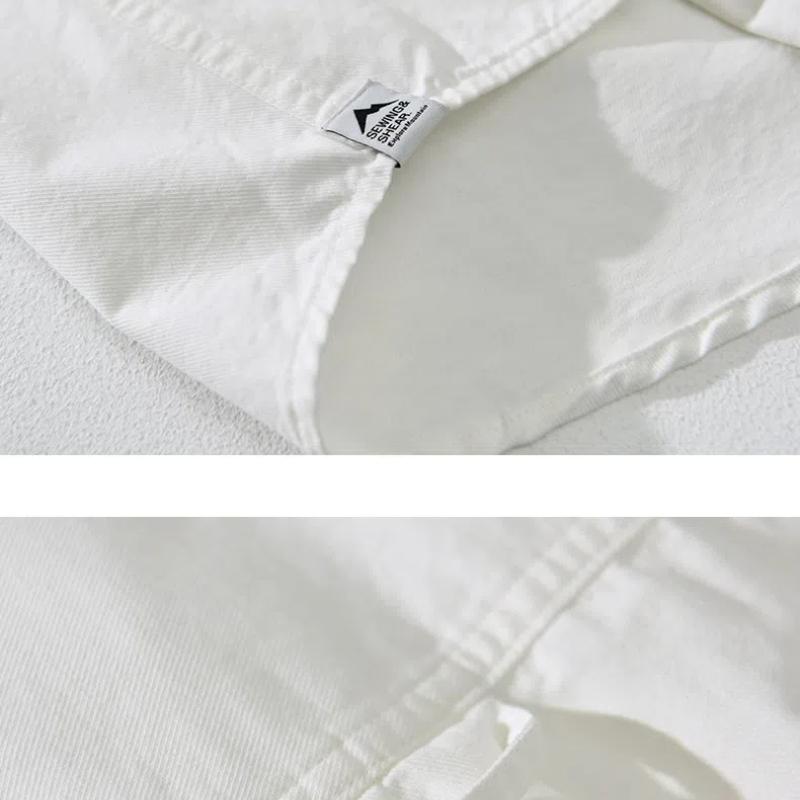 Japanese Style Workwear Man Shirts Spring and Summer Long Sleeve White Shirt Pure Cotton Men's Casual Shirt Double Pockets Loose Top