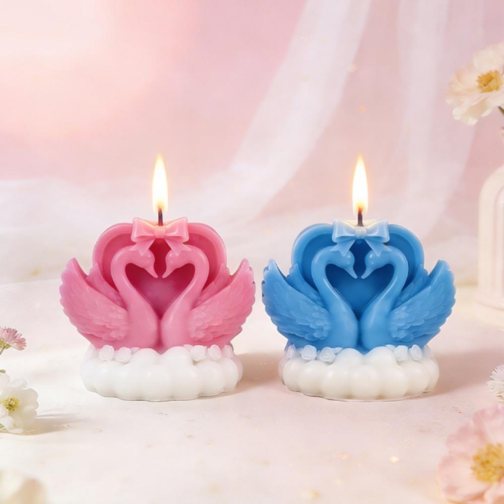 Love Couple Swan Candle Silicone Mold for Valentine's Day Wedding Aroma Soap Ornaments Plaster Cake Decorating Mold Home Decor