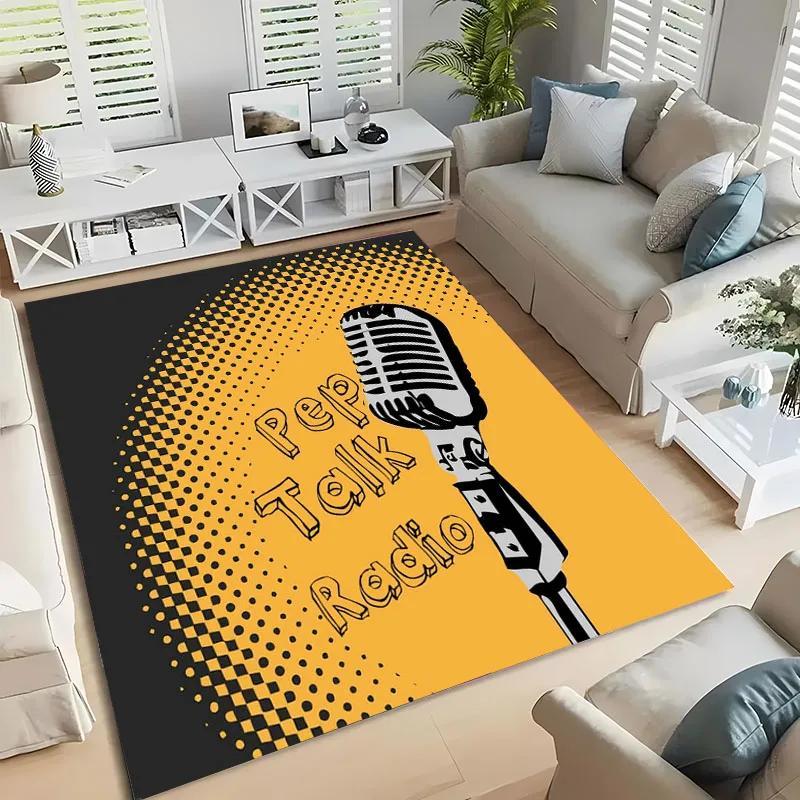 Lustiger Teppich mit Mikrofon-Aufdruck für Heim-Wohnzimmer-Dekoration Fußmatte Couchtisch-Bereichsteppich Rutschfest Schlafzimmer Bettvorleger